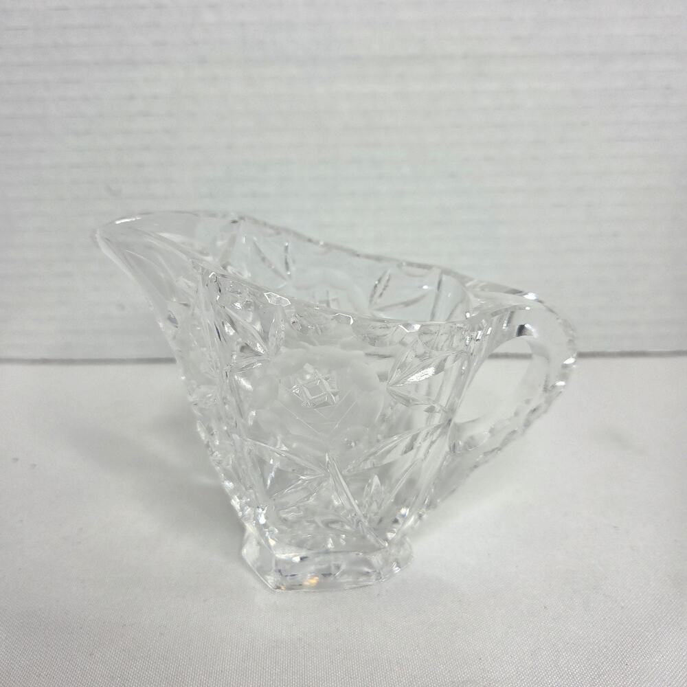 Vintage 1940's American Brilliant Clear Glass Embossed w/ Rose Creamer